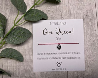 Gin Queen Wish Bracelet | Personalised Wish Bracelet | Wish Bracelet Charm | Family | Friends | Birthday