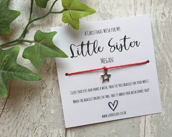 Little Sister Christmas Wish Bracelet | Personalised Wish Bracelet | Wish Bracelet Charm | Family | Love | Christmas | Baby Sister
