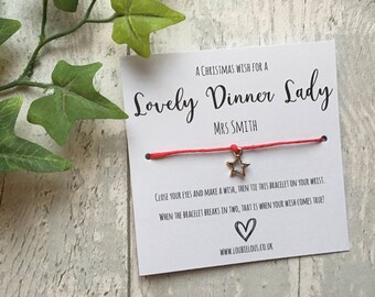 Dinner Lady Christmas Wish Bracelet | Personalised Wish Bracelet | Wish Bracelet Charm | Christmas | Dinner Lady | Gift | Family