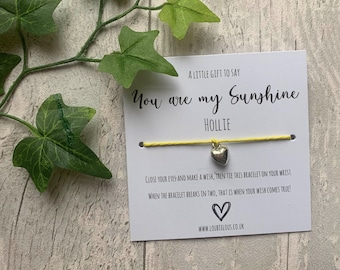 You are my Sunshine Wish Bracelet | Personalised Wish Bracelet | Wish Bracelet Charm | Friends | Family | Love | Birthday | My Sunshine