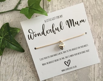 Wonderful Mum Wish Bracelet | Personalised Wish Bracelet | Wish Bracelet Charm | Family | Love | Birthday | Mum