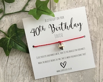 40th Birthday Wish Bracelet | Personalised Wish Bracelet | Wish Bracelet Charm | Family | Friends | Birthday