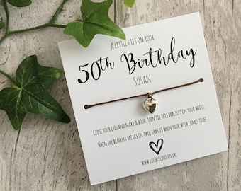 50th Birthday Wish Bracelet | Personalised Wish Bracelet | Wish Bracelet Charm | Family | Friends | Birthday