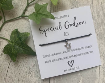 Special Godson Wish Bracelet| Personalised Wish Bracelet | Wish Bracelet Charm | Family | Friends | Christening