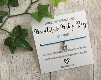 Beautiful Baby Boy Wish Bracelet | Personalised Wish Bracelet | Wish Bracelet Charm | Family | Friends | New Baby | Baby Bump | Baby Feet
