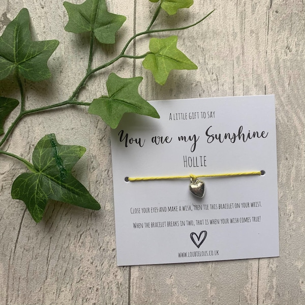 You are my Sunshine Wish Bracelet | Personalised Wish Bracelet | Wish Bracelet Charm | Friends | Family | Love | Birthday | My Sunshine