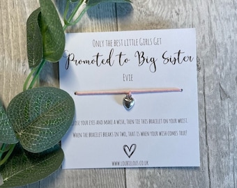 Promoted to Big Sister Wish Bracelet | Personalised Wish Bracelet | New Baby Big Sister Wish Bracelet | Wish Bracelet Heart Charm