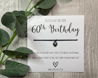 60th Birthday Wish Bracelet | Personalised Wish Bracelet | Wish Bracelet Charm | Family | Friends | Birthday