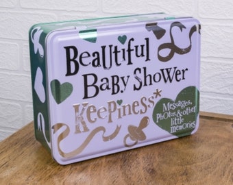 Baby Shower Storage Tin ǀ Baby Shower Gift ǀ New Baby ǀ Parents to Be ǀ Baby Announcement ǀ Keepsake Storage