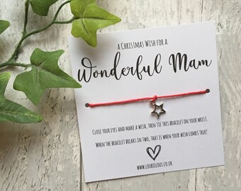 Wonderful Mam Christmas Wish Bracelet | Personalised Wish Bracelet | Wish Bracelet Charm | Family | Love | Christmas | Mam