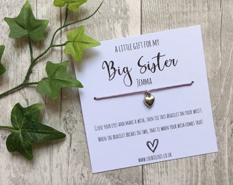 Big Sister Wish Bracelet | Personalised Wish Bracelet | Wish Bracelet Charm | Family | Friends | Birthday | Sister | Sibling