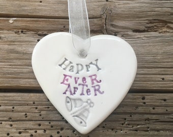 Happy Ever After (Wedding) Porcelain Heart ǀ Porcelain Hanging Heart ǀ Keepsake ǀ Gift