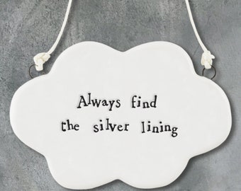 Silver Lining Porcelain Hanging Cloud ǀ Porcelain ǀ Keepsake ǀ Gift