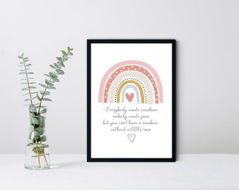 Rainbow Pain Quote | Happiness Quote | Rainbow Print | A4 Framed Print | Home Decor | Wall Art | A4 Print| Wall Quote | Inspirational Quote