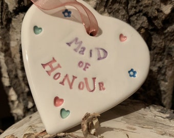 Maid of Honour Porcelain Heart ǀ Porcelain Hanging Heart ǀ Keepsake ǀ Gift