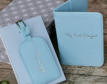 First Travel Set ǀ First Passport ǀ Luggage Tag ǀ Pink ǀ Blue ǀ Keepsake