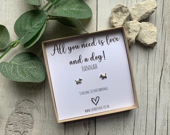 All You Need is Love and a Dog Earrings | Sterling Silver Earrings | Personalised Earrings | Stud Earrings | Pet Earrings | Dog Earrings