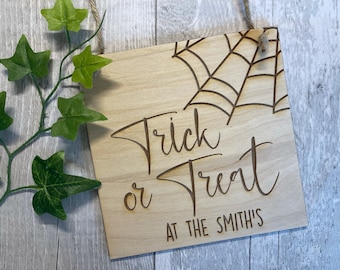 Halloween Sign | Wooden Sign | Personalised | Home Decor | Halloween Decoration | Hanging Wooden Sign | Halloween Decor | Trick or Treat