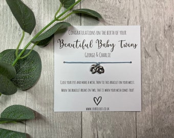 Beautiful Baby Twins Wish Bracelet | Personalised Wish Bracelet | Wish Bracelet Charm | Family | Friends | New Baby | Baby Bump | Baby Feet