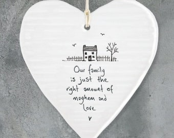 Our Family Porcelain Hanging Heart ǀ Porcelain ǀ Keepsake ǀ Gift
