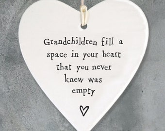 Grandchildren Porcelain Hanging Heart ǀ Porcelain ǀ Keepsake ǀ Gift