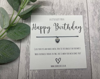 Happy Birthday Wish Bracelet | Personalised Wish Bracelet | Wish Bracelet Charm | Family | Friends | Birthday | Heart Charm | Gift