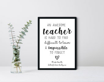 An Awesome Teacher Hard To Find, Impossible to Forget | A4 Framed Print | Home Decor | Wall Art | A4 Print| Wall Quote | Personalised Print