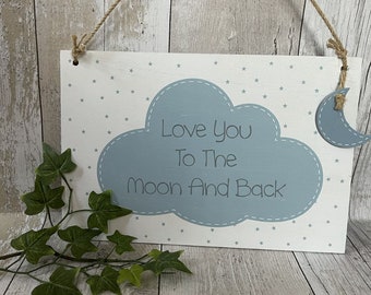 Moon and Back Hanging Sign ǀ Children's Decor ǀ Hanging Nursery Decor