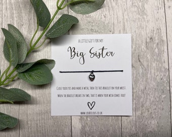 Big Sister Wish Bracelet | Personalised Wish Bracelet | Wish Bracelet Charm | Family | Friends | Birthday | Sister | Sibling