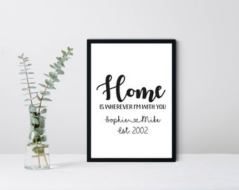 Home is Wherever I'm With You Personalised Print | A4 Framed Print | Home Decor | Wall Art | A4 Print| Wall Quote | Personalised Print