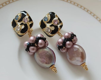 Freshwater and Swarovski pearl earrings