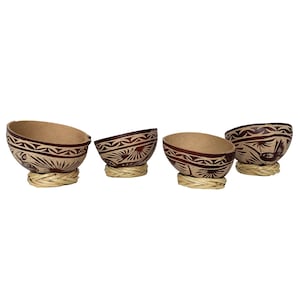 Mezcal Jicaras (Brown) Hand-carved from Mexico with Natural Fiber Base