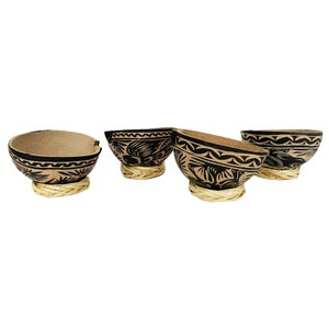 Mezcal Jicaras (Black) Hand-carved from Mexico with Natural Fiber Base
