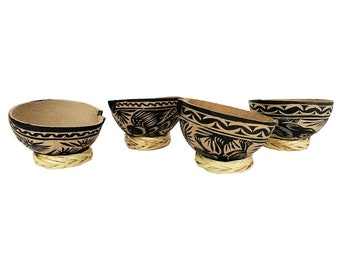 Mezcal Jicaras (Black) Hand-carved from Mexico with Natural Fiber Base