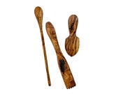 Olive wood Bar Tool Set - Includes Olive wood Muddler, Citrus Reamer and Stirring Spoon (Set of 3)