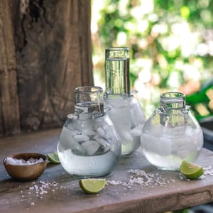 Hand Blown Tequila Shot Glass with Cooler | Vaso Tequilero Kit - Hand Made in Guatemala with Recycled Glass - *This listing is for one kit*