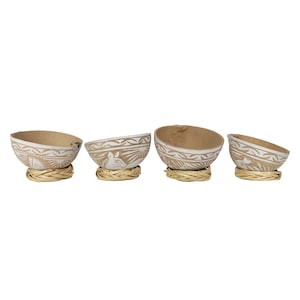 Mezcal Jicaras (White) Hand-carved from Mexico with Natural Fiber Base
