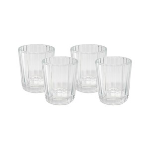 Puede incluir: Juego de cuatro vasos transparentes de vidrio con dise&ntilde;o acanalado.