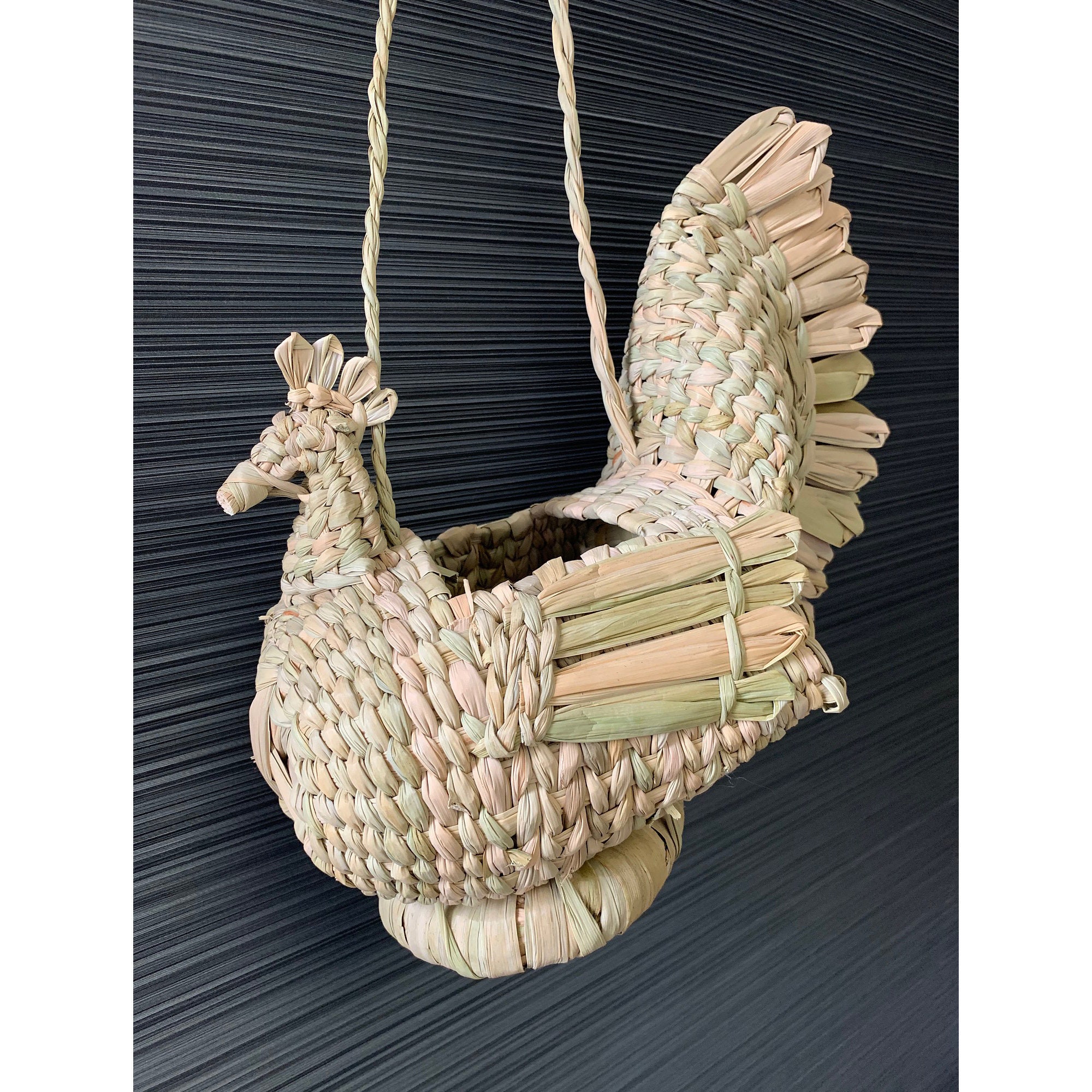 Hand Woven Hen-shaped Egg Basket for Gathering Fresh Eggs Chuspata bulrush  Fiber Made in Mexico by Skilled Michoacán Artisans 