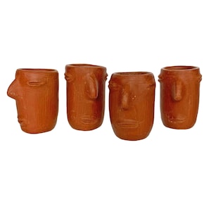 Red Clay Mezcal Shot Glasses with Faces | Mezcal Copitas | Tequila Shooters  - Handmade in Oaxaca, Mexico