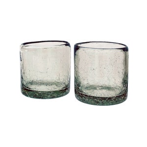 Hand Blown Cracked Glass Tumblers, Set of 2 | Mexican Drinking Glasses | 10oz Capacity