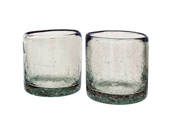 Hand Blown Cracked Glass Tumblers, Set of 2 | Mexican Drinking Glasses | 10oz Capacity