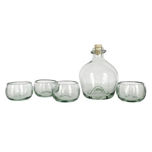 Handblown Recycled Glass Copitas Set for Mezcal or Tequila | Includes Bottle + 4 glasses  | Handmade in Mexico