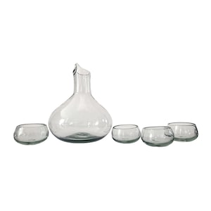 Hand Blown Glass Decanter Set for Mezcal, Tequila or Wine | Includes 4 Copita Glasses | Holds 750ml - Made in Mexico (Clear)