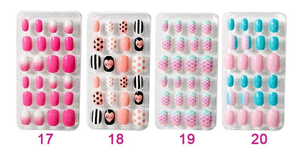 False Nails 96 Stick On Nails Set 4 Packs Girls Nails Etsy
