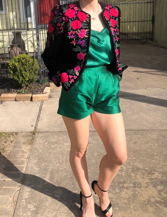 Vintage Oscar de la Renta Velvet Floral Embroidere