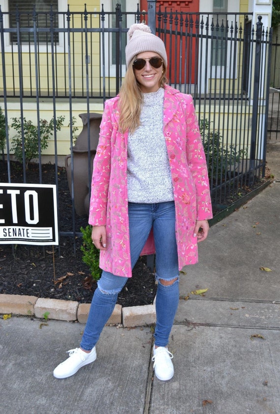 Pink Embroidered Velvet Coat