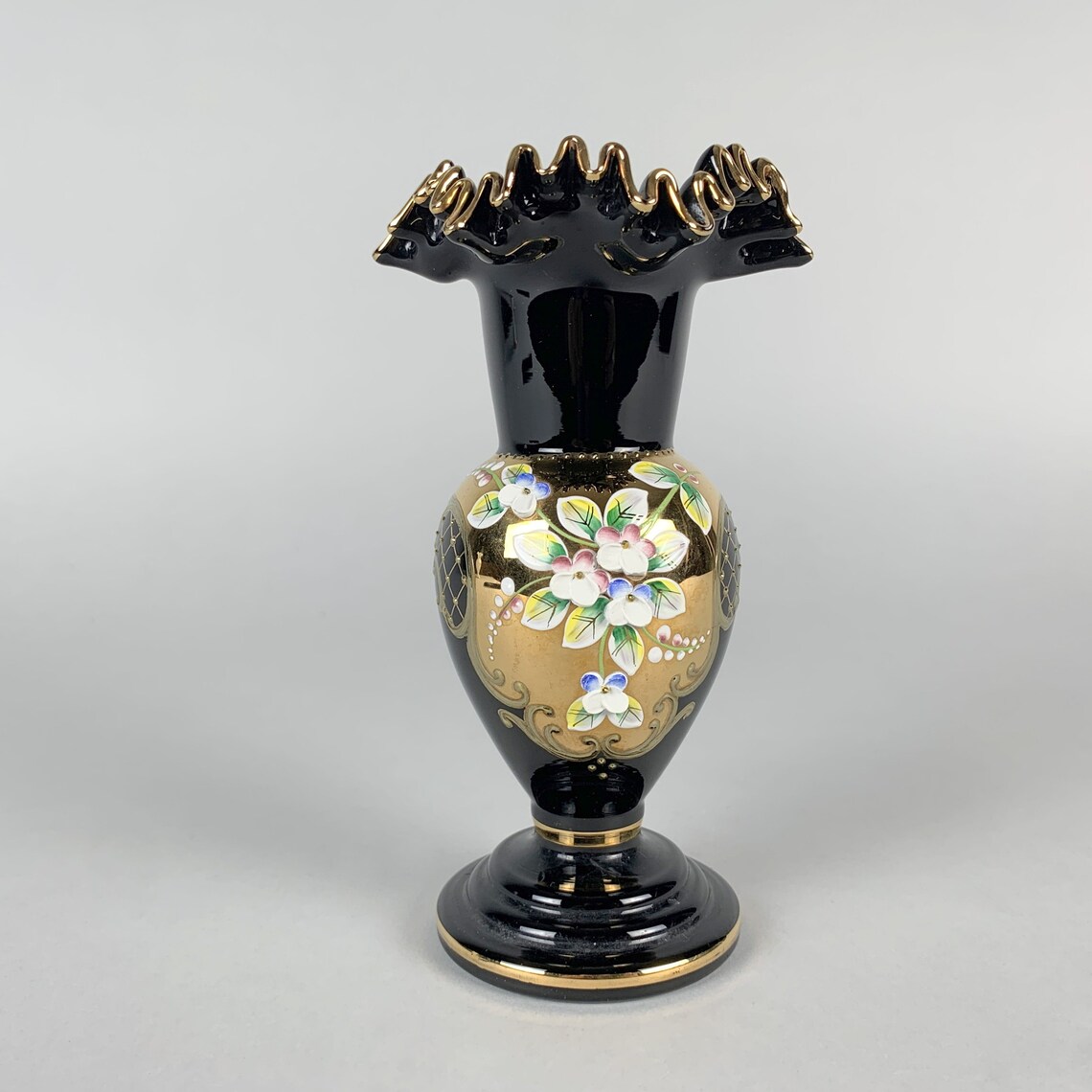 Bohemian High Enameled Glass Vase / Made in Czech Republic / Etsy