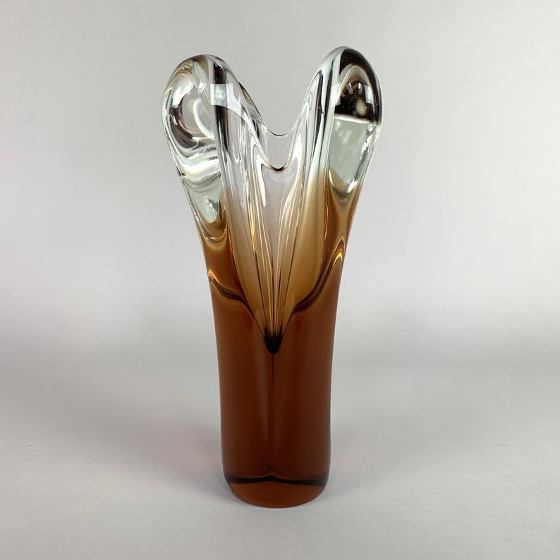 Vintage Vase by Jan Beranek Bohemian Czech Skrdlovice Glasswork vase Art Brown Glass Vase 1960s