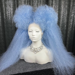 Crimped Spacebuns Hairstyle | Synthetic Custom Wig | Styled Lace Front Drag Queen Wig | Cosplay, Festivals, and Performances | Custom Colors